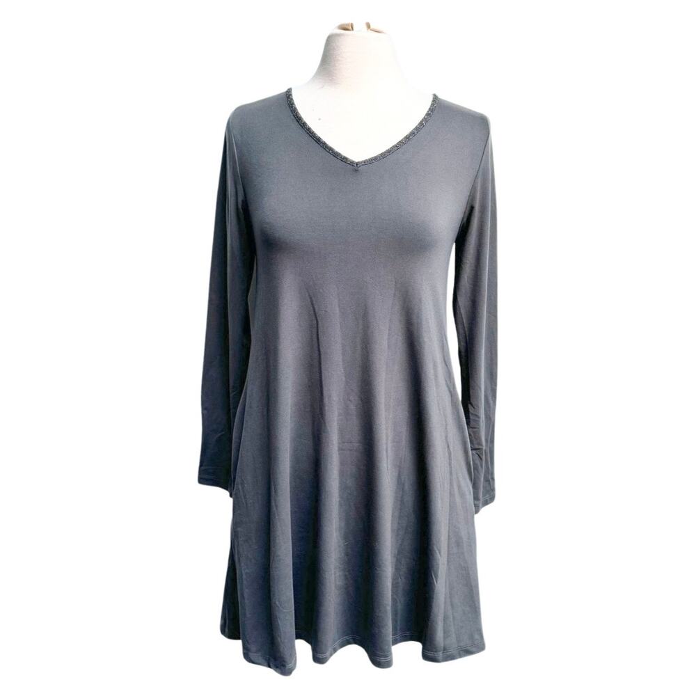 Gray Criss Cross Low Back Long Sleeve A-Line Dress